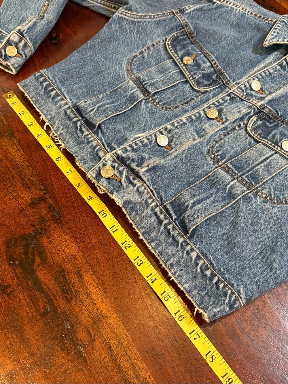 Vintage Ralph Lauren Country 90s Distressed Denim Boxy Cropped Jean Jacket sz M - Picture 14 of 14